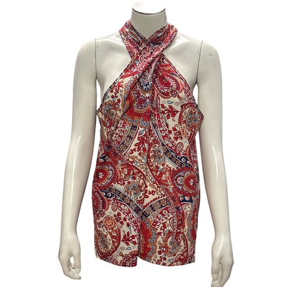 CCC Boho Halter Crisscross Scarf Retro Paisley Blouse Vintage Inspired Style Lg - Picture 1 of 9